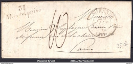 FRANCE MARQUE POSTALE GRIFFE 31 MONTESQUIOU + CAD TYPE 13 MIRANDE DU 25/01/1842 - 1801-1848: Précurseurs XIX