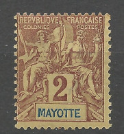 MAYOTTE N° 2 NEUF* TRACE DE CHARNIERE  / Hinge  / MH - Unused Stamps