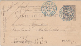 FRANCIA - CARTE - TELEGRAMME - VIAGGIATA - 1891 - 1898-1900 Sage (Type III)