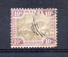 APR1144 - MALESIA FEDERATED 1901 , 10 Cents Yvert N. 20  Usato:  Filigrana CA - Federated Malay States