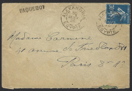 F09 - Egypt Alexandria - Cover 1926 To Paris France - Paquebot Cancel - Cie Des Messageries Maritimes - Covers & Documents