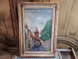 Ancien Tableau Paysage Rue De Langogne Lozère Signé Ch. Lefebvre. - Oils