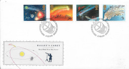 FDC -  PHILATELIC BUREAU EDINBURGH - HALLEY'S COMET 18 FEB 1986 Avec Son Document Intérieur - Astrologie