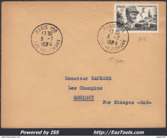 FRANCE N°815 SEUL SUR LETTRE CAD PARIS DU 03/07/1948 PREMIER JOUR D'EMISSION - Lettres & Documents