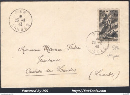 FRANCE N° 584 SEUL SUR LETTRE CAD DE DAX DU 23/08/1943 PREMIER JOUR D'EMISSION - Covers & Documents