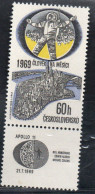 CZECHOSLOVAKIA CECOSLOVACCHIA 1969 AIRMAIL AIR POST MAIL SPACE RESEARCH APOLLO 11 WITH LABEL 60h MNH - Poste Aérienne