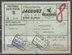 Postpaket B Met Stempel Eupen N°1 Chocolaterie Jacques - Documenti & Frammenti