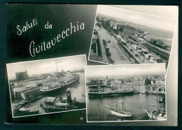 BA065 - SALUTI DA CIVITAVECCHIA - 3 VEDUTE ANIMATA NAVI BOAT SHIP PORT 1952 - Civitavecchia