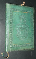 Rare Ancien Protège-cahier En Cuir Gaufré (Cordoue Cordoba ??) Armoiries Heaume, Marque-page - Book Covers