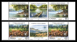 Serbia 2023 Europa Nature Protection Donau River Birds Heron Trees National Park Golija, Middle Row, MNH - Protection De L'environnement & Climat