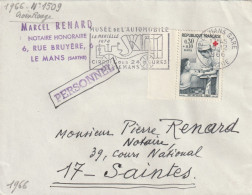 N° 1509 OMEC LE MANS GARE SARTHE 1966 POUR SAINTES CHARENTE - Croce Rossa