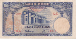 100 Piastres 1940 !!! French Indochina BIC !   RARE - Indochine