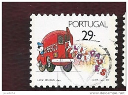 N° 1753 Voiture Postale Laissant échapper Des Lettres Formant Le Mot "félicidades"  29 E  Timbre Portugal Oblitéré 1989 - Gebruikt