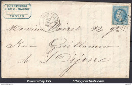 FRANCE N°29B SUR LETTRE POUR DIJON AVEC AMBULANT PBE PARIS A BALE + CAD DE GARE - 1863-1870 Napoléon III Lauré