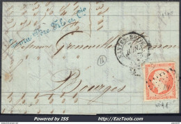 FRANCE N°16 SUR LETTRE AMBULANT NP + CAD GARE NANTES BOITE AMBT 2 DU 07/06/1855 - 1853-1860 Napoléon III