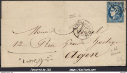 FRANCE N°46B SUR LETTRE AMBULANT DE NUIT BC BORDEAUX A CETTE + CAD DU 24/05/1871 - 1870 Emisión De Bordeaux