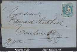 FRANCE N°46B SUR LETTRE AMBULANT DE JOUR ML2° MARSEILLE A LYON DU 26/05/1871 - 1870 Bordeaux Printing