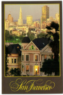San Francisco - California - Beautifule Victorian Homes With The City In The Distance - San Francisco