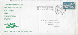 FDC 1961 COMMEMORATING THE 25th ANNIVERSY OF AER LINGUS IRISH INTERNATIONAL AIRLINES - Brieven En Documenten