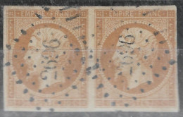 0013. Timbre N°13 PAIRE Type I Bistre-Orange - Losange P.C. 2696 X2 La Roche Derrien (CÔTE Du NORD) - I9 X2 - TTBE - 1853-1860 Napoleon III