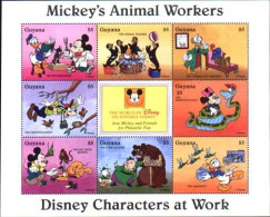 Disney Par Guyana Sc 2917 SP Animaux Au Travail Feuille  De 8 Timbres - Disney