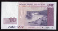 (!)  LATVIA - 2008 10 LATI / LATS River Bank Note - UNC - Letland