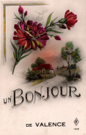 Fantaisie - Un Bonjour De Valence-sur-Rhône - Illustration Couleur Avec Fleurs - Carte P.F. N° 1302 En 1942 - Valence