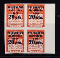 1934 - España - Barcelona - Telegrafos - Edifil 11s - Tipo B Habilitado - Bloque 4 - MNG - Valor 368 € - Barcelona