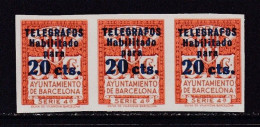1934 - España - Barcelona - Telegrafos - Edifil 11s - Tipo B Habilitado - Bloque 3 - MNG - Valor 276 € - Barcelona