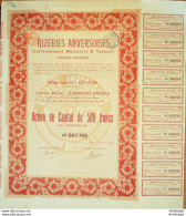 Rizeries Anversoises (Mercenier & Tassoul) Belgique Action 500 Fr 1928 - Agriculture