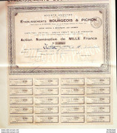 Etablissements Bourgeois Et Pichon Besancon (25) Action 1000 Fr 1920 - Industrie