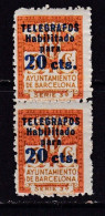 1934 - España - Barcelona - Edifil 5 - Tipo B Habilitado - Pareja Vertical - Valor Catalogo 204 € - Barcelona