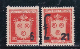 1947 San Marino Saint Marin STEMMI SOPRASTAMPATI Serie Di 2v. MNH** - Neufs