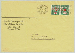 Schweiz / Helvetia 1934, Brief Portofreiheitsmarken Fürsorgestelle Alkoholkranke Zürich - Andelfingen, Alcool / Alcohol - Franchise