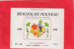 BEAUJOLAIS NOUVEAU .  1998  .  FRANCOISPAQUET  .  LE PERREON - Beaujolais