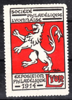 VV-106 1914 Lyon Exposition Philatelique Vignette No Gum - Altri & Non Classificati