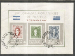 ARGENTINA HOJITA JORNADAS RIOPLATENSES DE FILATELIA 1966 MAT LEANDRO N. ALEMAN - Oblitérés