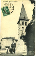 CPA 9 X 14 Isère  TULLINS  Place De L'Eglise    Le Clocher  Au Fond Imprimerie Générale - Tullins