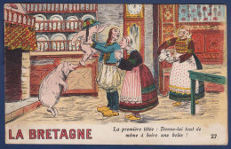 CPA Cochon Pig écrite Bretagne - Schweine