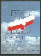 POLAND Oblitéré Bloc 134 Anniversaire De L'indépendance De La Pologne Aigle En Vol Nuage - Usados