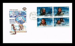 FDC USA 1986 Arctic Polar Explorers Explorations Block Peary Henson Greely Stefansson Kane Explorateur Polaire Morse - 1981-1990