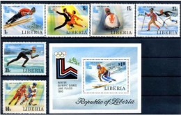 Olympische Spelen  1980 , Liberia - Zegels + Blok  Postfris - Winter 1980: Lake Placid