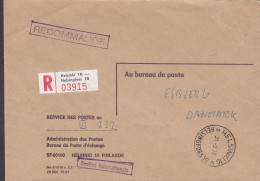 Finland Au Bureau De Poste Boxed (Purple) Recomande Registered Einschreiben Label HELSINKI 1977 Cover Brief ESBJERG - Briefe U. Dokumente