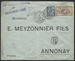 F12 - Egypt Alexandria French Office - Registered Cover 1907 To Annonay France - Par Courrier Autrichien - Covers & Documents