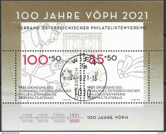 2021 Austria Österreich  Mi  Bl. 126  FD-used 100 Jahre Verband Österreichischer Philatelistenvereine (VÖPH) - Used Stamps