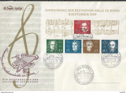 1959 Deutschland  Mi. Bl. 2  FDC  Einweihung Der Beethovenhalle Bonn. - 1948-1960