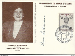 1954 Luxemburg Mi. 523 Fechtweltmeisterschaften Autogrammkarte  Karen Lachmann Dänemark - Esgrima