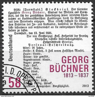 2013 Germany Allem.Fed. Deutschland  Mi. 3031 FD-used   200. Geburtstag Von Georg Büchner. - Gebraucht