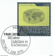2010 Liechtenstein Mi. 1562 FD - Used Briefstück    50 Jahre Interpol Vaduz - Gebruikt