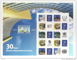 2009 UNO WIEN Mi 607-11 C **MNH  Vers. 2 C = Gez. K 11  30 Jahre Vienna International Centre - Blocchi & Foglietti